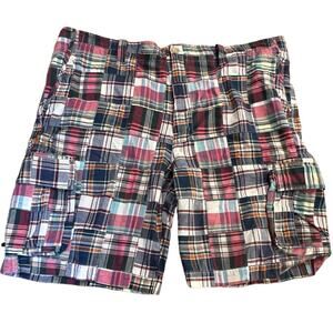 VTG Roundtree & Yorke Cargo Patchwork Madras Plaid Cargo Shorts Men’s 42 Cotton
